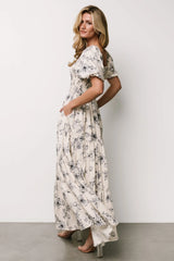 Susanna Smocked Maxi Dress | Ivory + Blue Floral
