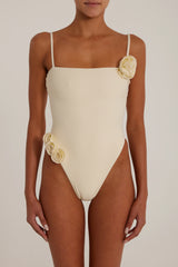 Rosette Choker One Piece (Faux Suede Cream/Cream)