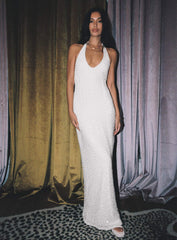 Moon And Back Boucle Sequin Maxi Dress White