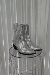Bambi Silver Snake Western Ankle Boot