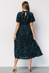 Callen Smocked Velvet Dress | Deep Blue