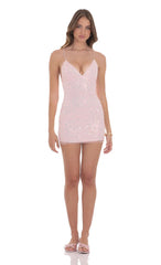 Sequin V-Neck Bodycon Dress in Pink