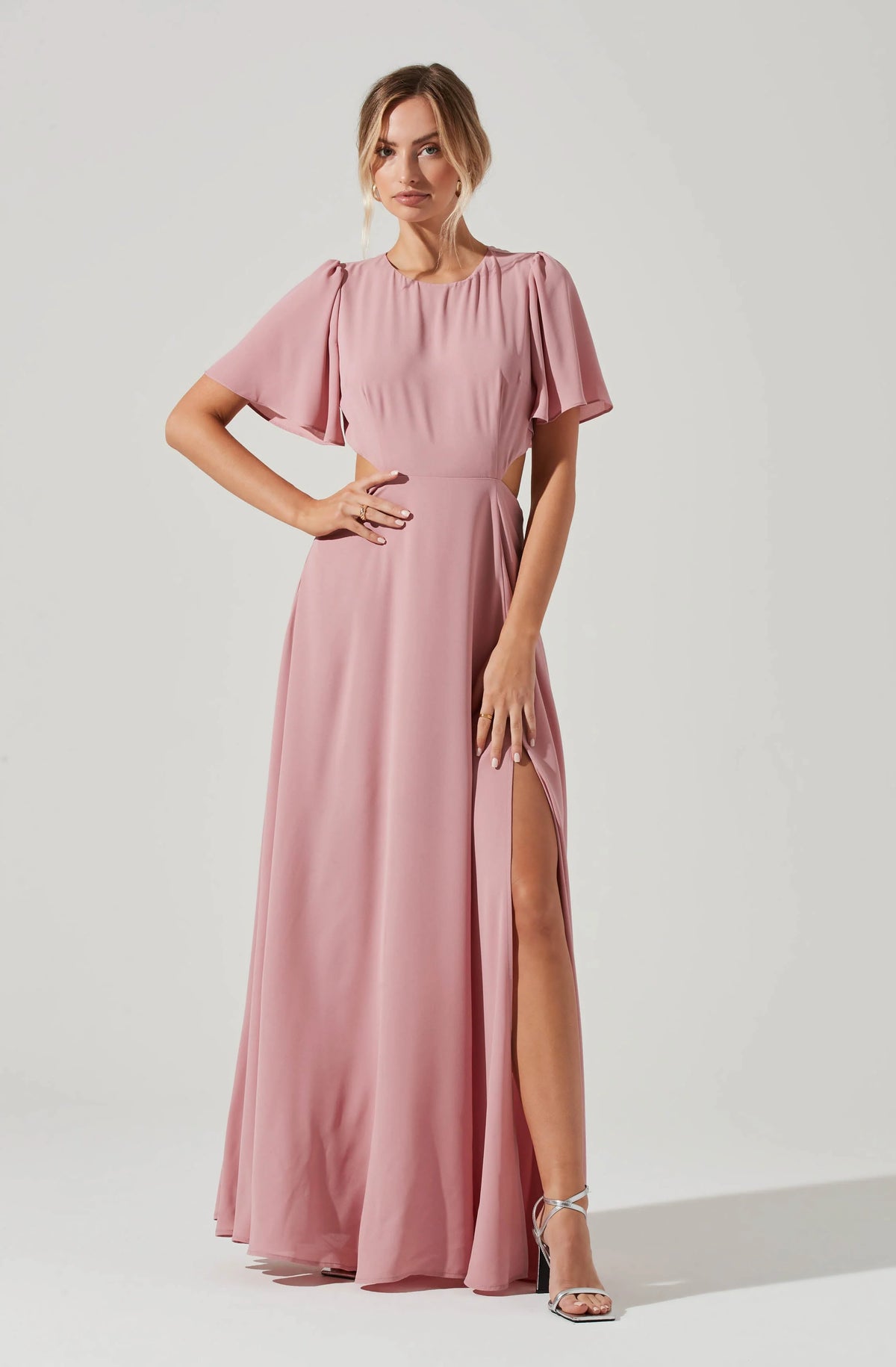 Katrina Flutter Sleeve Back Cutout Maxi Dress