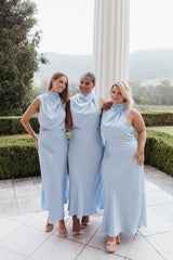 Anabelle Halter Neck Lace Maxi Dress - Baby Blue