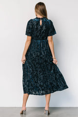 Callen Smocked Velvet Dress | Deep Blue