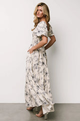 Susanna Smocked Maxi Dress | Ivory + Blue Floral