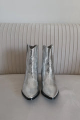 Bambi Silver Snake Western Ankle Boot