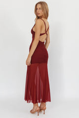 Sade Sheer Panel Ruched Maxi Dress Wine