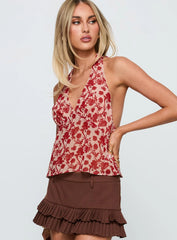 Two Ghosts Low Back Halter Top Red Floral