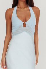 Jaila Mesh Bodice Halter Maxi Dress Baby Blue