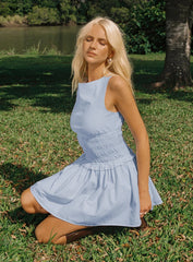 Yennifer Shirred Mini Dress Blue / White Petite