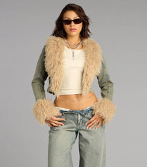 Scene Stealer Faux Fur Crop Denim Jacket
