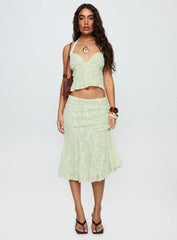Aspyn Embroidered Midi Skirt Sage Green