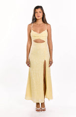 Fallon Yellow Sequin Cut Out Formal Maxi dress