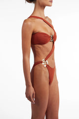 Spiral One Shoulder One Piece (Rust Shimmer)