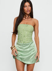 Lyrena Strapless Beaded Mini Dress Green