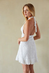 Fleur Lace Halter Ruffled Mini Dress