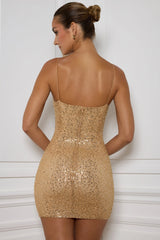 Embellished Bodycon Mini Dress in Gold
