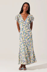 Celestine Floral Flutter Sleeve Midi Dress