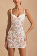 Embellished Camisole Bodycon Mini Dress in Ivory