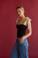 Felicity Contrast Ribbon Bustier Top