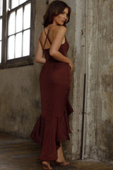 Dream Of Me Split Front Ruffle Midi Dress Wine