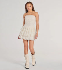 Lovely Nights Strapless Lace Ruffle Skater Dress