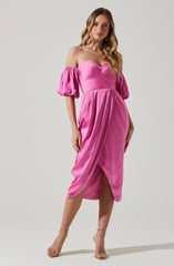 Zurina Off Shoulder Puff Sleeve Midi Dress