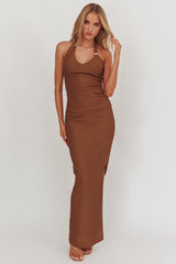 Always Ready Asymmetric Hem Halter Top Chocolate