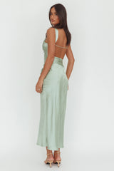 Standing By Backless Waist Tie Maxi Dress Sage