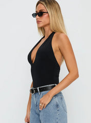 Kendrae Plunge Halter Bodysuit Black