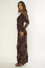 Helsi Long Sleeve Embellished Maxi Dress Brown