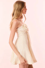 Clarine Linen Gingham Bow Dress