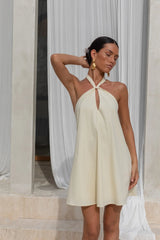 Coconut Sips Halter Mini Dress Yellow