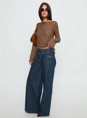 Unwritten Mid Rise Wide Leg Jeans Dark Blue Wash