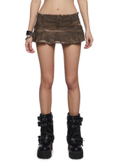 Crossfade Washed Flared Skort - Brown
