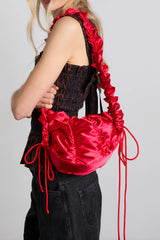 ruched satin bag - red
