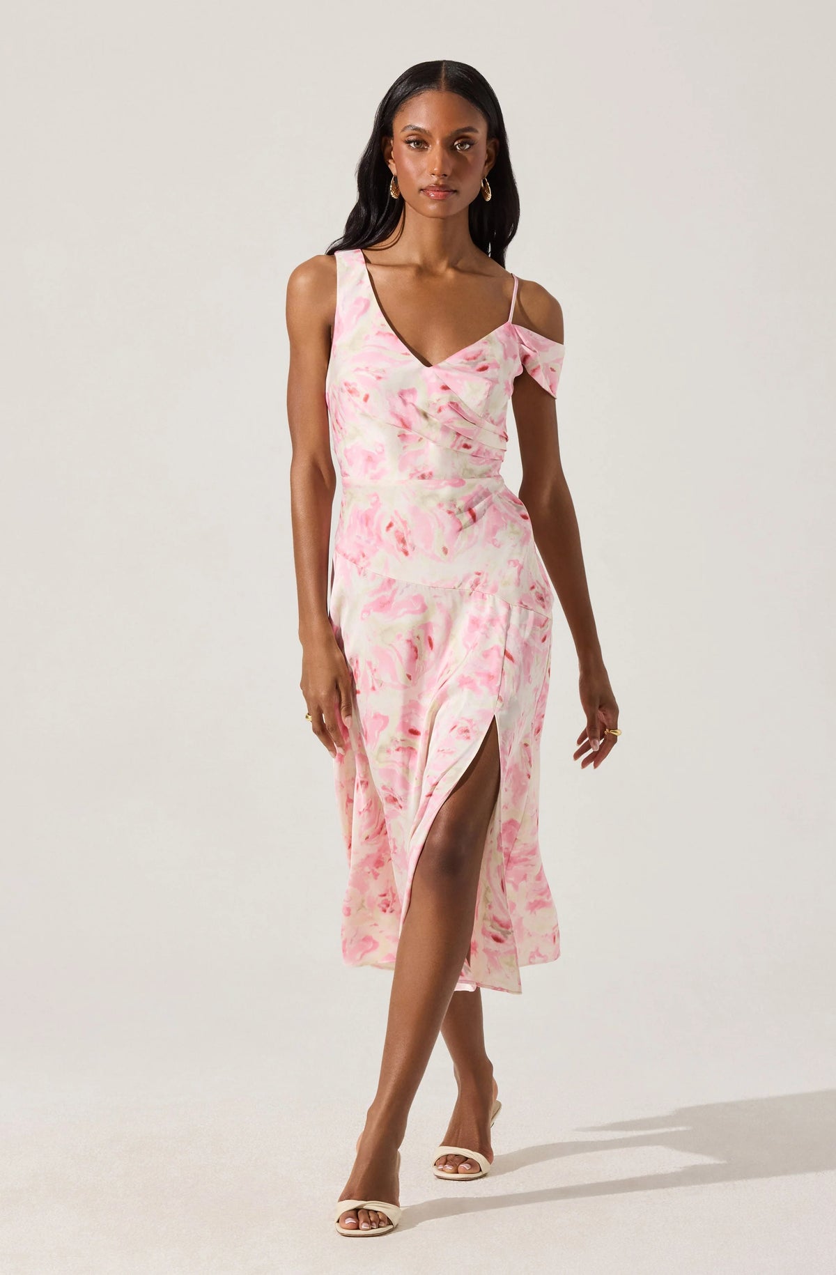 Asymmetric Shoulder Strap Midi Dress