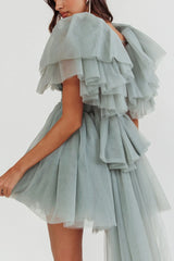 Star Power Tulle Train Mini Dress Pistachio