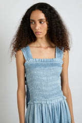 tish midi dress - blue glass satin