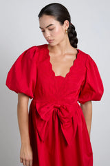 aria bow embroidered midi dress - red