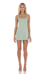 Satin Shift Dress in Sage