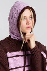 pointelle hood in pink & choc