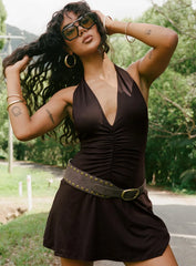 Rafelle Halter Mini Dress Brown Petite