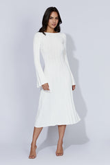 MESHKI Juniper Flare Sleeve Knit Midi Dress - White
