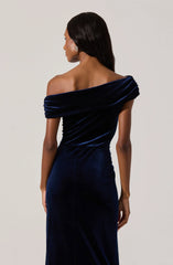Velvet Off Shoulder Midi Dress