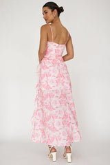 Serif Ruffle Trim Split Maxi Dress Pink
