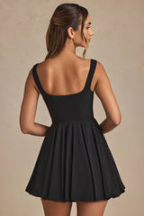 Tie-Detail A-Line Micro Mini Dress in Black
