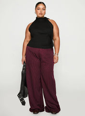 Lorenne Mid Rise Pant Burgundy Pinstripe Curve