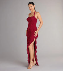 Marley Halter Ruffle Slit Formal Dress